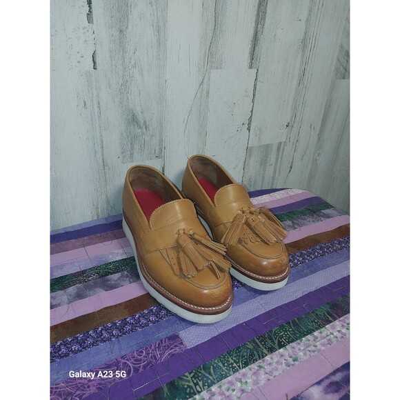 Grenson Womens Size 6UK 8US Clara V Tan Leather Platform Tassel Loafer - Picture 1 of 9